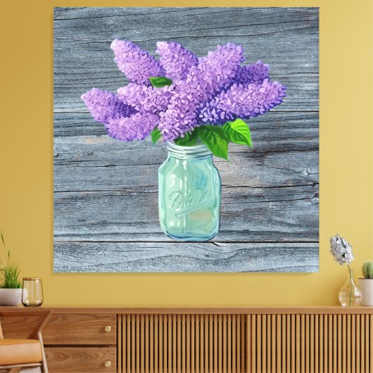 Lovely Lilacs in Rustic Mason Jar Canvas Afdruk (Insitu (Woonkamer))