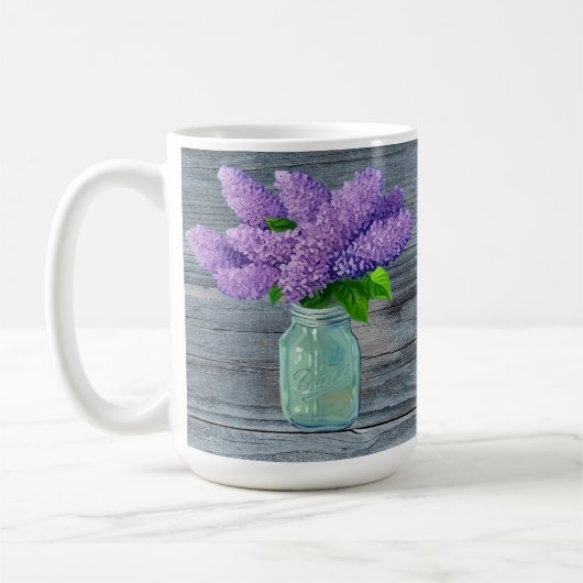 Lovely Lilacs in Rustic Mason Jar Koffiemok (Links)
