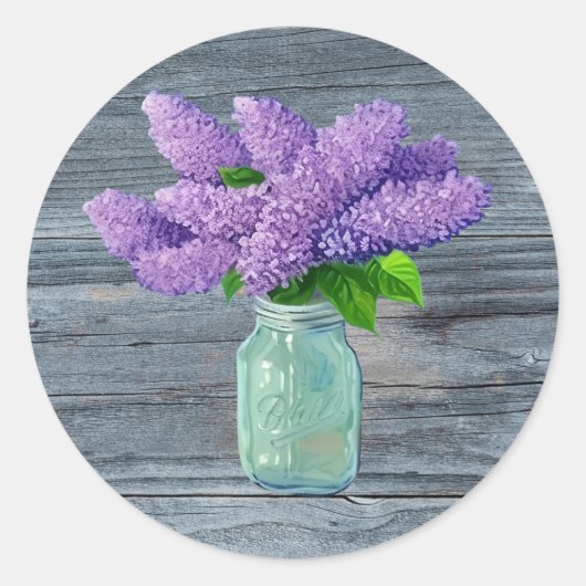 Lovely Lilacs in Rustic Mason Jar Ronde Sticker (Voorkant)