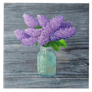 Lovely Lilacs in Rustic Mason Jar Tegeltje