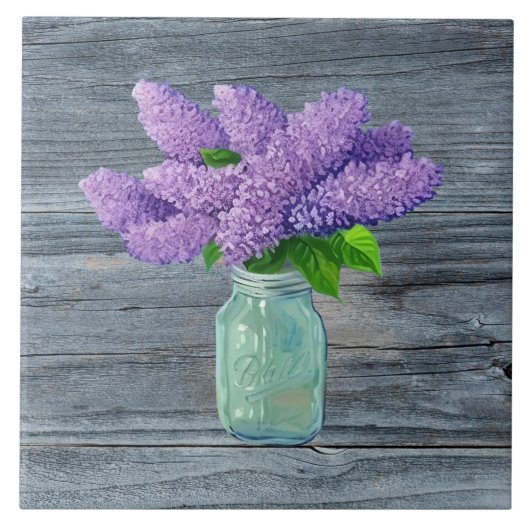 Lovely Lilacs in Rustic Mason Jar Tegeltje (Voorkant)