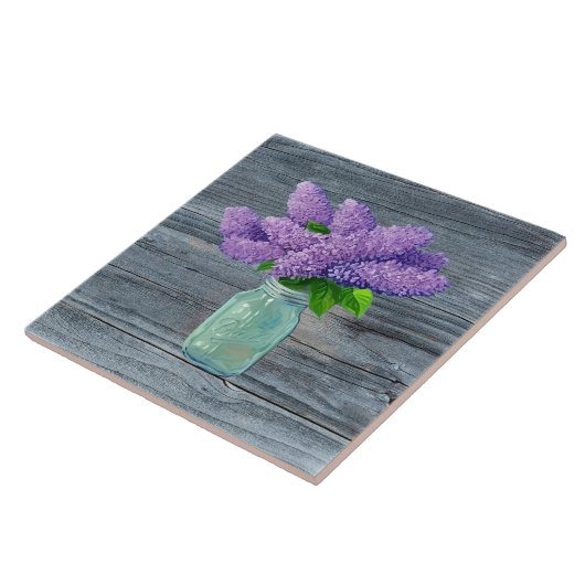 Lovely Lilacs in Rustic Mason Jar Tegeltje (Zijkant)