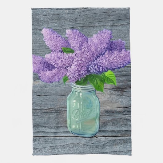 Lovely Lilacs in Rustic Mason Jar Theedoek (Verticaal)