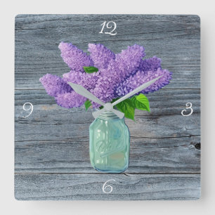 Lovely Lilacs in Rustic Mason Jar Vierkante Klok