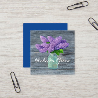 Lovely Lilacs in Rustic Mason Jar Vierkante Visitekaartje