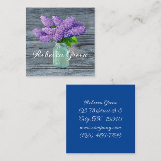 Lovely Lilacs in Rustic Mason Jar Vierkante Visitekaartje (Voorkant / Achterkant)