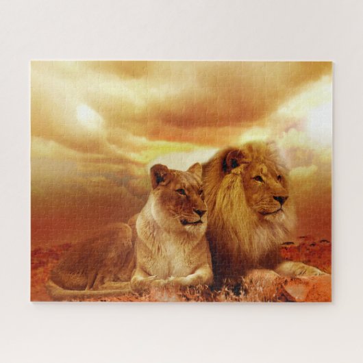Lovely Lion Couple, Jigzaag Puzzle Legpuzzel (Horizontaal)