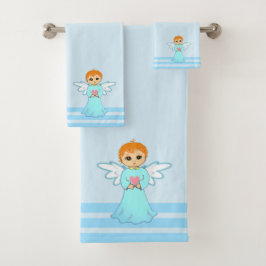 Lovely Little Angel & Turquoise Stripes Bad Handdoek