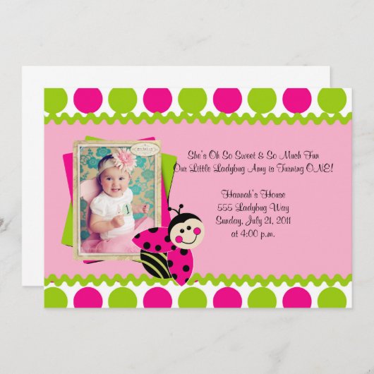 Lovely Little Ladybug Invite Kaart (Voorkant / Achterkant)