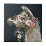 Lovely Llama Tegeltje<br><div class="desc">Lieve Llama II van Victoria Borges. Kenmerkt het profiel van een lama met decoratieve bloemaanpassingen.</div>