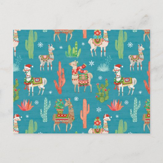 Lovely Llamas Blauwgroen Patroon Briefkaart (Voorkant)