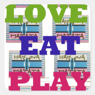 Lovely Love Eat Play Hakuna Matata Kenya shield gi Vierkante Sticker