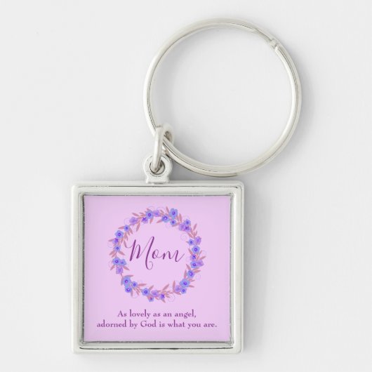 Lovely mam Paarse Floral Wreath Sleutelhanger (Voorkant)