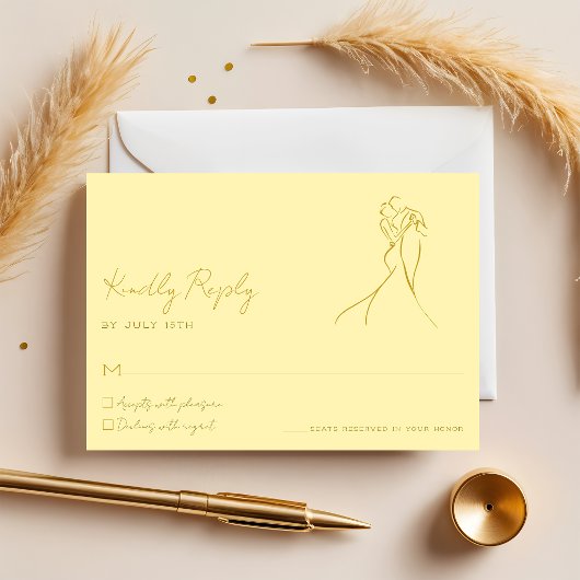 Lovely Modern Script Butter Yellow Wedding RSVP Kaartje