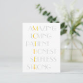 Lovely Mothers Gold Acrostic Poem Typography Gift Briefkaart (Staand voorkant)