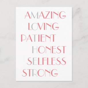 Lovely Mothers Pink Acrostic Poem Typography Gift Briefkaart