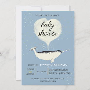 Lovely Narwhale Baby shower Blue Invitation