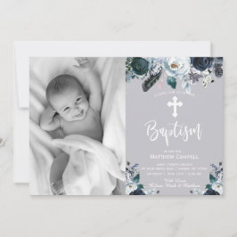 Lovely Navy Blue Roos Floral Baptism Invitation Feestdagenkaart