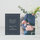 Lovely Navy Starry New Year Photo Feestdagenkaart (Staand voorkant)