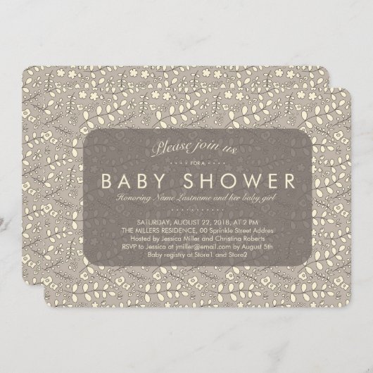 Lovely Neutral Beige Pattern Baby shower Invite Kaart (Voorkant / Achterkant)