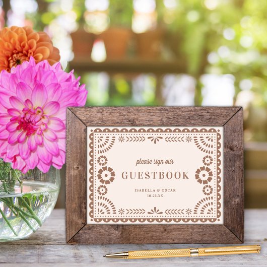 Lovely Neutral Papel Picado Wedding Guestbook Sign Poster