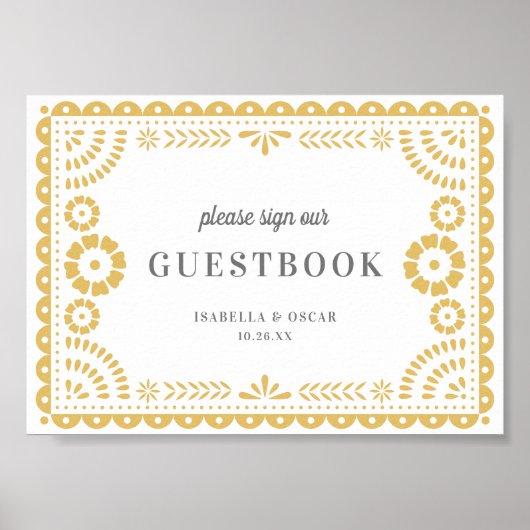 Lovely Neutral Papel Picado Wedding Guestbook Sign Poster (Voorkant)