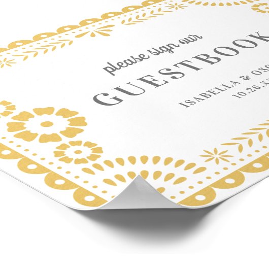 Lovely Neutral Papel Picado Wedding Guestbook Sign Poster (Hoek)