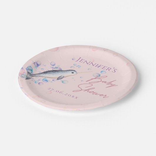 Lovely Ocean baby Narwhal-seizoenshells Baby showe Papieren Bordje (Gekanteld)