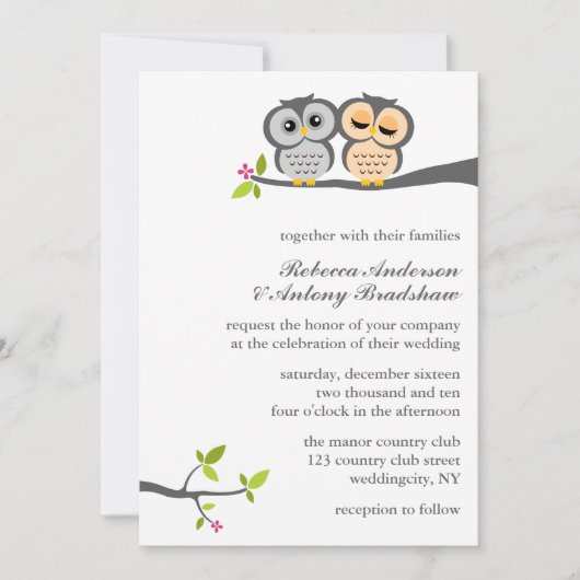 Lovely Owls Custom Wedding Kaart (Voorkant)