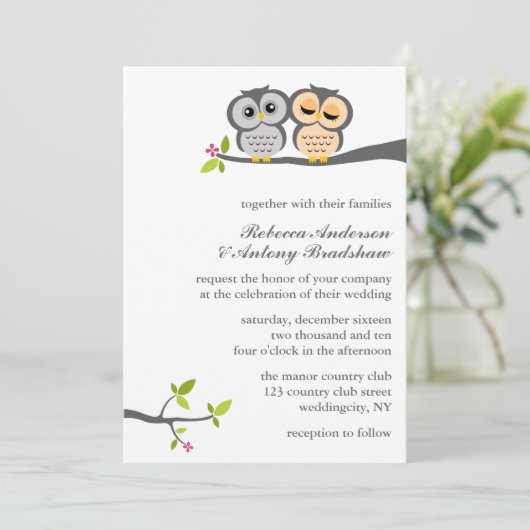 Lovely Owls Custom Wedding Kaart (Staand voorkant)