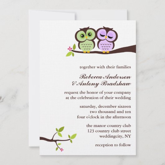 Lovely Owls Custom Wedding Kaart (Voorkant)