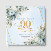 Lovely Pale Blue Gold 90th Birthday Sign In Book Gastenboek (Voorkant)