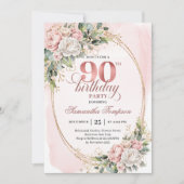 Lovely Pale Pink Gold Eucalyptus 90th Birthday  Kaart (Voorkant)