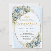 Lovely Pastel Blue Gold Eucalyptus Quinceañera  Kaart (Voorkant)