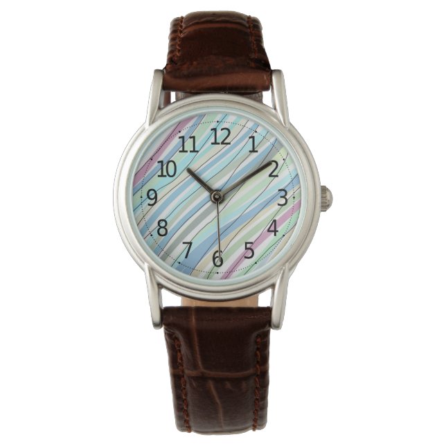 Lovely Pastel Lines Waterverf Acrylwerk | Horloge (Voorkant)