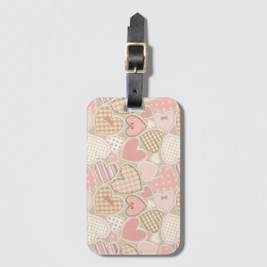 Lovely Patchwork Quilt Pattern Pink Hearts Bows Bagagelabel (Voorkant (verticaal))