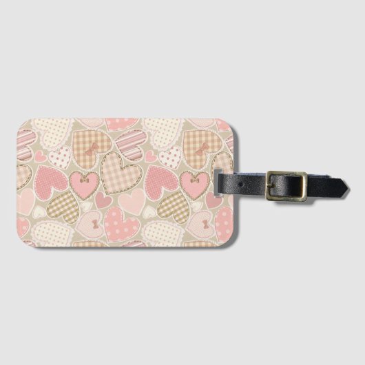 Lovely Patchwork Quilt Pattern Pink Hearts Bows Bagagelabel (Voorkant (horizontaal))
