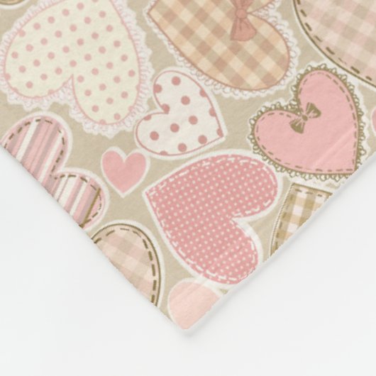 Lovely Patchwork Quilt Pattern Pink Hearts Bows Fleece Deken (Hoek)