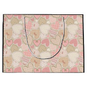 Lovely Patchwork Quilt Pattern Pink Hearts Bows Groot Cadeauzakje (Voorkant)