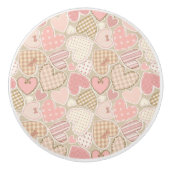 Lovely Patchwork Quilt Pattern Pink Hearts Bows Keramische Knop (Voorkant)
