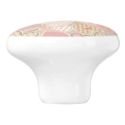 Lovely Patchwork Quilt Pattern Pink Hearts Bows Keramische Knop (Zijkant)