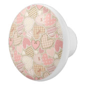 Lovely Patchwork Quilt Pattern Pink Hearts Bows Keramische Knop (Rechts)