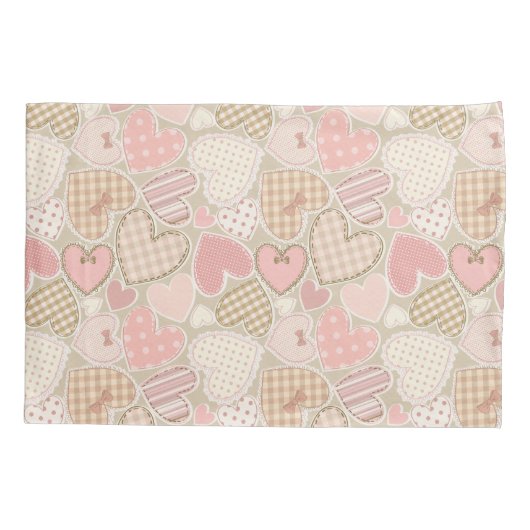 Lovely Patchwork Quilt Pattern Pink Hearts Bows Kussensloop (Achterkant)