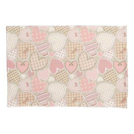 Lovely Patchwork Quilt Pattern Pink Hearts Bows Kussensloop (Voorkant)