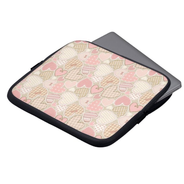 Lovely Patchwork Quilt Pattern Pink Hearts Bows Laptop Sleeve (Voorkant top)