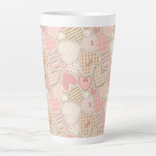 Lovely Patchwork Quilt Pattern Pink Hearts Bows Latte Mok (Voorkant)