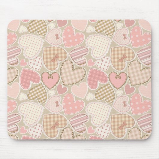 Lovely Patchwork Quilt Pattern Pink Hearts Bows Muismat (Voorkant)
