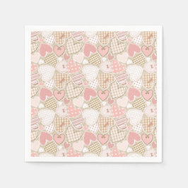 Lovely Patchwork Quilt Pattern Pink Hearts Bows Servet