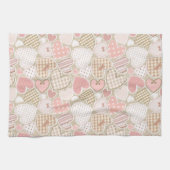 Lovely Patchwork Quilt Pattern Pink Hearts Bows Theedoek (Horizontaal)