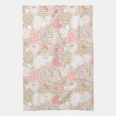 Lovely Patchwork Quilt Pattern Pink Hearts Bows Theedoek (Verticaal)